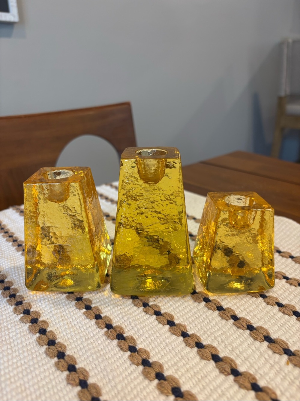 Fire & Light Citrus Yellow Gold Candle Holders Art Glass Collectible Decor Set